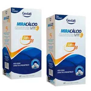 [shein] Calcio Miracalcio carbonato de Calcio 250mg + Vit D3 30cp Kit com 2