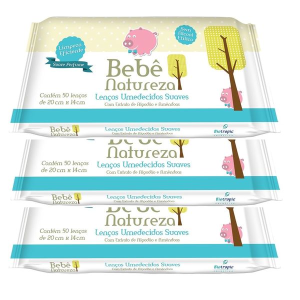 Lenços Umedecidos Bebê Natureza Azul 3 Unidades