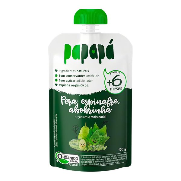 Papinha Papapá Orgânica Pera, Espinafre, Abobrinha 100g