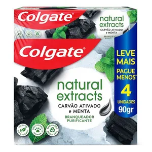 KIt Pasta de Dente Gel Clareador Natural Extracts Carvão Ativado 4 Unidades de 90g