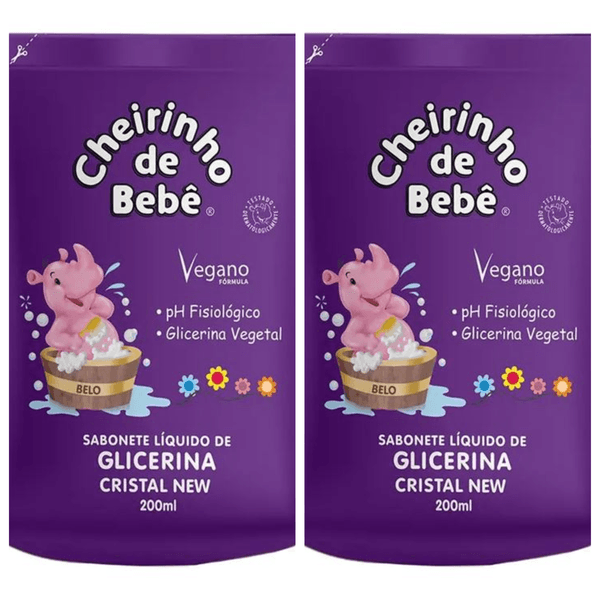 Kit c/2 Sabonetes Liquido Infantil Cheirinho De Bebê Refil 200ml Cristal