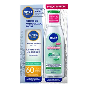 Kit Nivea Protetor Solar Facial FPS 60 Controle de Oleosidade 50g + Água Micelar Efeito Matte 200ml