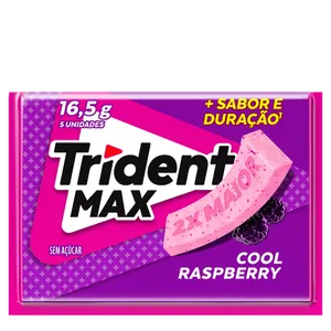Chiclete Trident Max Cool Raspberry Zero Açúcar 5 Unidades