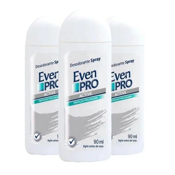 Kit c/3 Unidades de Desodorante Spray Even Pro 90ml Active
