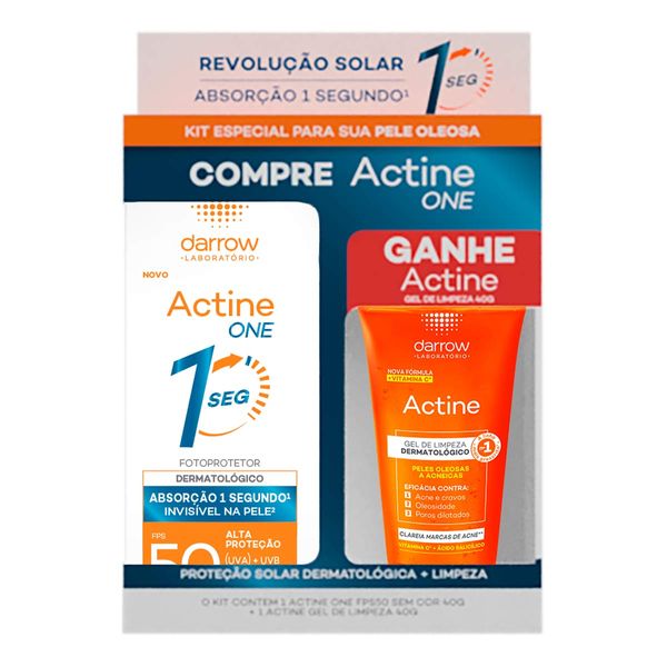 Kit Facial Darrow Protetor Solar Actine One FPS50 sem cor 40g + Actine Gel de Limpeza 40g