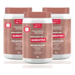 Kit Creme de Pentear e Tratamento Explosão de Queratina 2 em 1 1Kg (3 itens) | bn.Cachos
