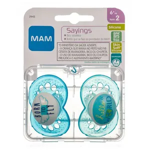 Kit Chupeta Mam Sayings Boys Silicone Mais 6 Meses 2 Unidades