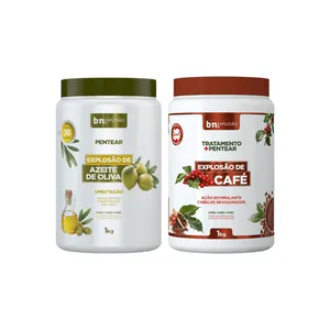 Kit Creme de Pentear Explosão de Azeite de Oliva + Creme de Pentear e Tratamento de Café 2 em 1 1Kg (2 itens) | bn.Cachos