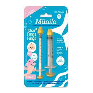 Kit 2 Seringas + 2 Adaptadores para Lavagem Nasal Munila Baby Tchau Funga Funga 0 a 2 Anos