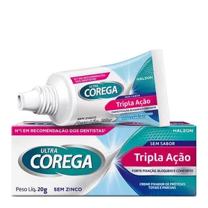 Fixador de Dentadura Ultra Corega Creme Tripla Ação Sem Sabor 20g Livre de Zinco