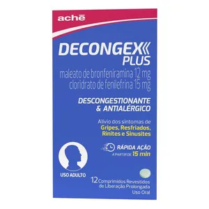 Descongestionante, Antialérgico e Antigripal Decongex Plus 12mg + 15mg 12 Comprimidos
