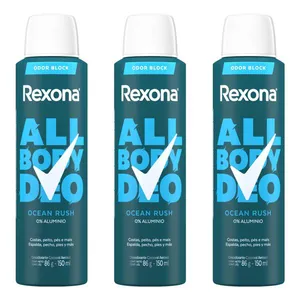 Kit com 3 Unidades de Desodorante Aerossol Rexona All Body Deo Ocean Rush 150ml