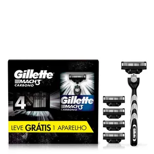 Kit Gillette Mach3 Carbono Aparelho de Barbear 1 Unidade + Refil 4 Unidades