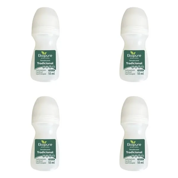 Kit c/4 Unidades de Desodorante Rollon Ekopure 55g Tradicional
