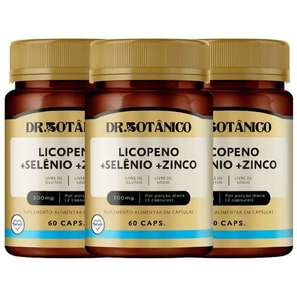 KIT 3 LICOPENO + SELENIO + ZINCO 500MG 60CAPS DR. BOTANICO