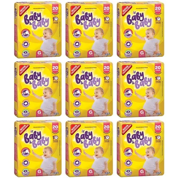 Kit 9 Fraldas Baby&Baby Econômica (G) c/20 Unidades cada