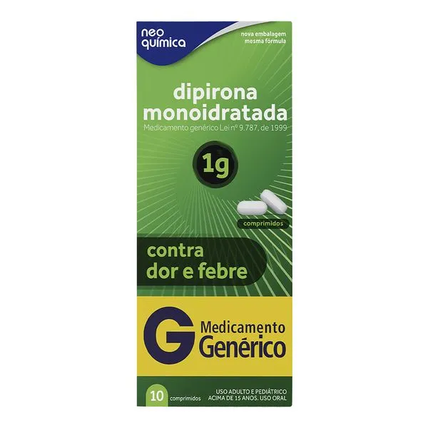 Analgésico e Antitérmico Dipirona Sódica 1g Genérico Neo Química 10 Comprimidos