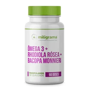 Ômega 3 pó 600mg + Rhodiola rósea 150mg + Bacopa monnieri 250mg 60 Doses