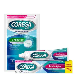 Kit Corega Creme Sem Sabor 70g + Tabs 3 Minutos 6 Pastilhas