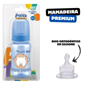 Super Mamadeira Premium 140ml AZul Bico Orto de silicone macio Petita