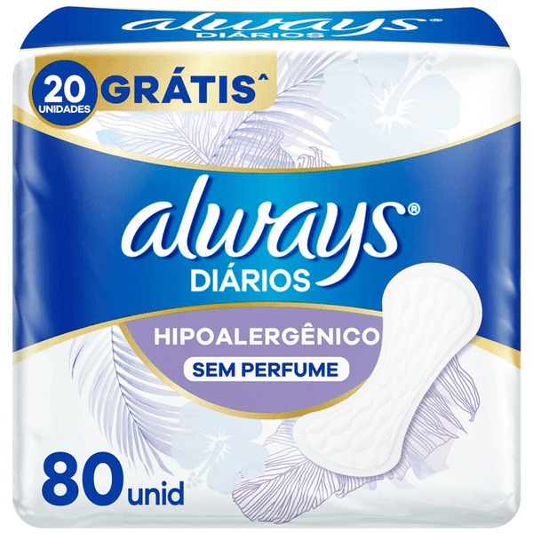 Protetor Diário Always Hipoalergênico Sensitive Sem Perfume 80 Unidades