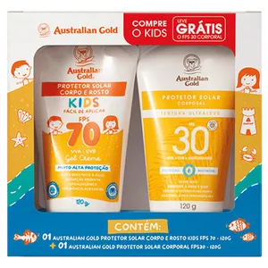 Kit Australian Gold Protetor Solar Infantil Rosto e Corpo FPS 70 120g + Corporal FPS 30 120g