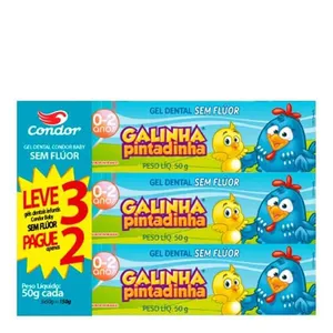 Kit Pasta de Dente Gel Infantil Condor Galinha Pintadinha 3 Unidades de 50g