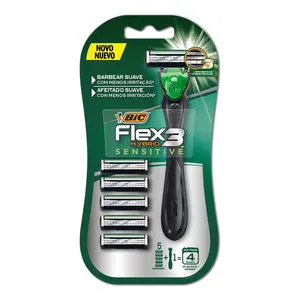 Barbeador Bic Flex 3 Recarregável Sensitive 1 Cabo + 5 Cartuchos