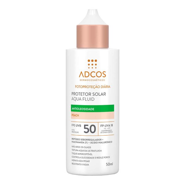 Protetor Solar Facial Adcos FPS 50 Aquafluid Antioleosidade Peach 40ml