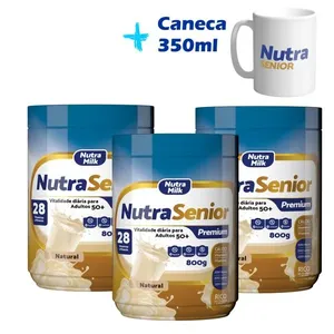3 potes de Nutra Senior Premium 50+ 800g ZERO LACTOSE e Caneca Exclusiva Nutra Senior Kit Baunilha + Caneca