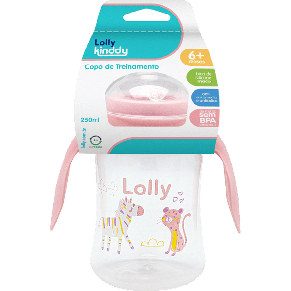 Copo Antivazamento com Alça Lolly Kindy Zoo Rosa 250ml 1 Unidade