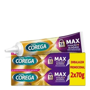 Kit Corega Ultra Fixador de Dentadura e Prótese Creme Max Fixação + Bloqueio Sem Sabor 70g 2 Unidades