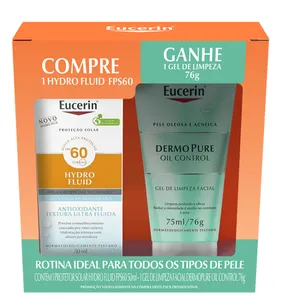 Kit Eucerin Protetor Solar Facial FPS 60 Hydro Fluid 50ml + Gel de Limpeza DermoPure Oil Control 75ml