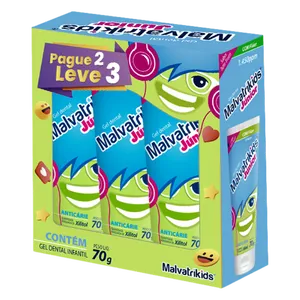 Kit Gel Dental com Flúor Tutti Frutti Malvatrikids Júnior 70g - 3 Unidades