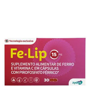 Suplemento Alimentar Fe-Lip 15mg Ferro e Vit C 30 Cápsulas