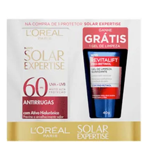 Kit L’Oréal Paris Protetor Solar Facial FPS 60 Solar Expertise 40g + Gel de Limpeza Revitalift 40g