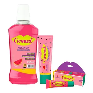 Kit Carmed Melancia Gel Dental 70g + Enxaguante Bucal 250ml + Hidratante Labial 10g