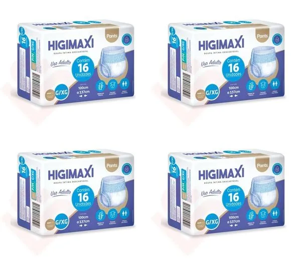 Kit 4 Fraldas Higimaxi Pants G/XG 16 Unidades cada