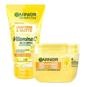 Kit Garnier Uniform & Matte Vitamina C Gel de Limpeza 150ml + Hidratante Gel Antimanchas 85g