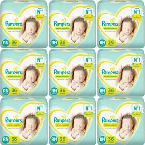 Kit 9 Fraldas Recem Nascido Premium Care ”Rn” Pampers c/36 Unidades cada