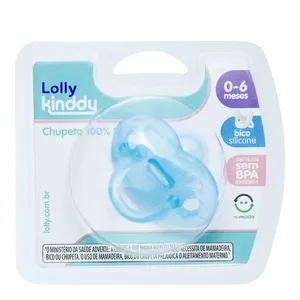 Chupeta Lolly Kinddy Silicone Ortodôntica 0-6 meses Azul 1 Unidade