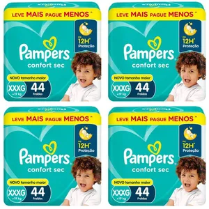 Kit 4 Fraldas Pampers Confort Sec XXXG com 44 Unidades