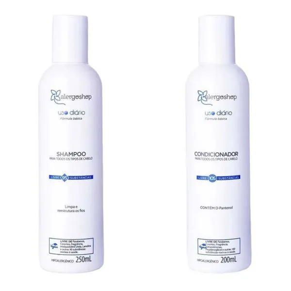 KIT Shampoo 250ml + Condicionador Hipoalergênico Uso Diário Alergoshop 200ml Branco