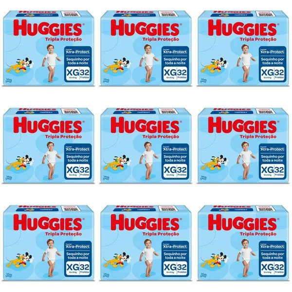 Kit 9 Fraldas Huggies Tripla Proteção Tamanho XG c/32 Unidades cada
