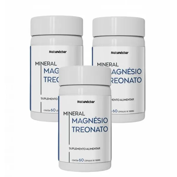 3x Magnésio Treonato Puro 60 Cápsulas 500mg
