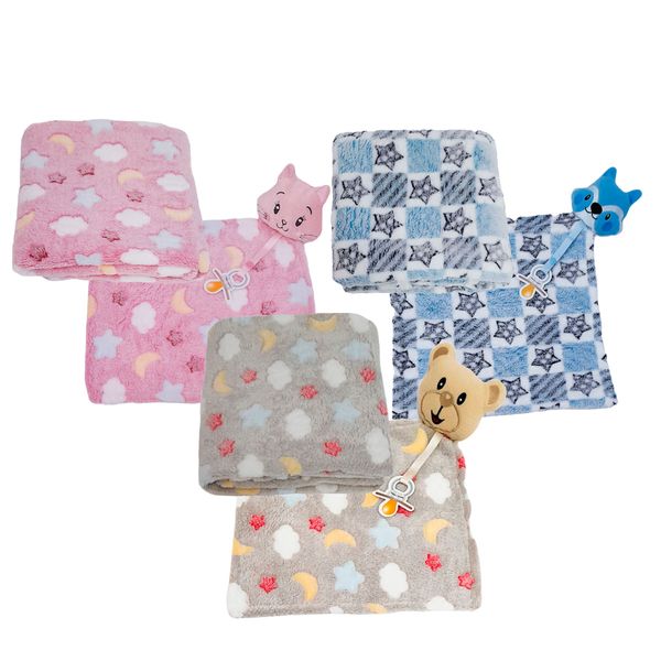 Kit Naninha e Manta Para Bebê Hannys Baby - Azul