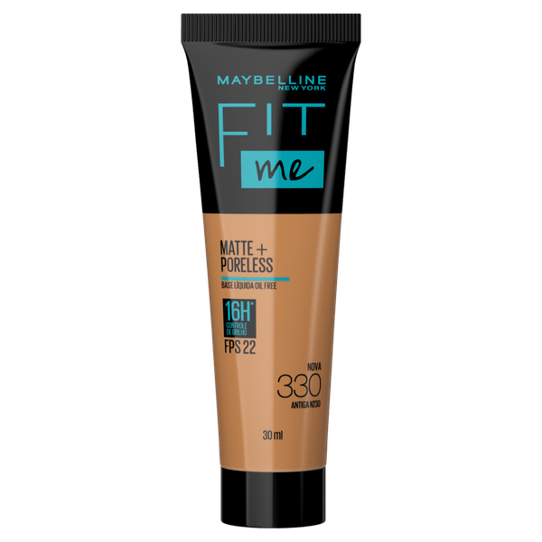 Base Líquida Maybelline Fit Me Matte+Poreless FPS 22 330 16h Controle de Brilho 30ml