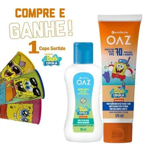 Protetor Solar OAZ Kids Bob Esponja FPS 70 125ml + Repelente Infantil OAZ Bob Esponja 4h Proteção Eurofarma 100ml 100ml Toque seco translucido