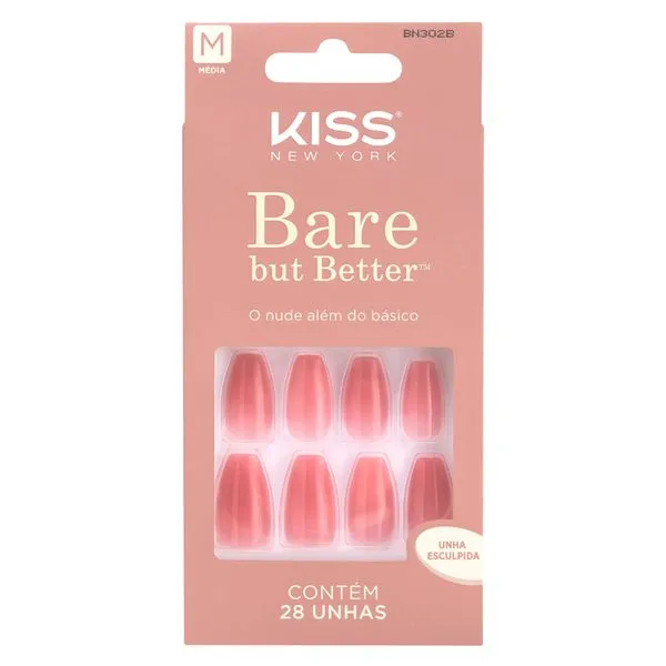 Unha Postiça Sem Cola Bare But Better Nude Nude - Kiss New York Rosa