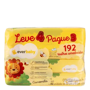 Kit Toalhas Umedecidas Ever Baby Camomila 4 Pacotes com 48 Unidades Cada